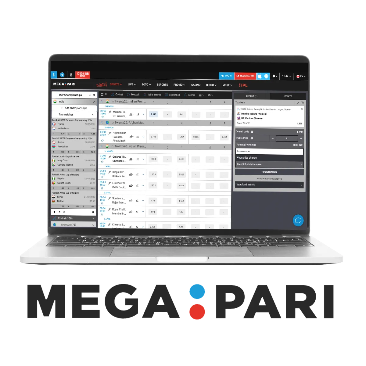 On Megapari you find cricket events available for betting.