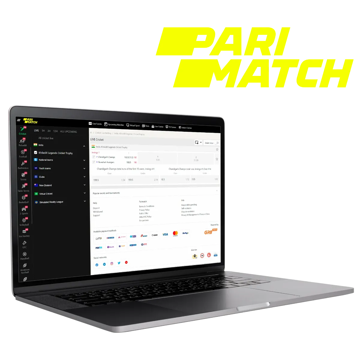 On Parimatch, you can easily place a bet on any cricket event.