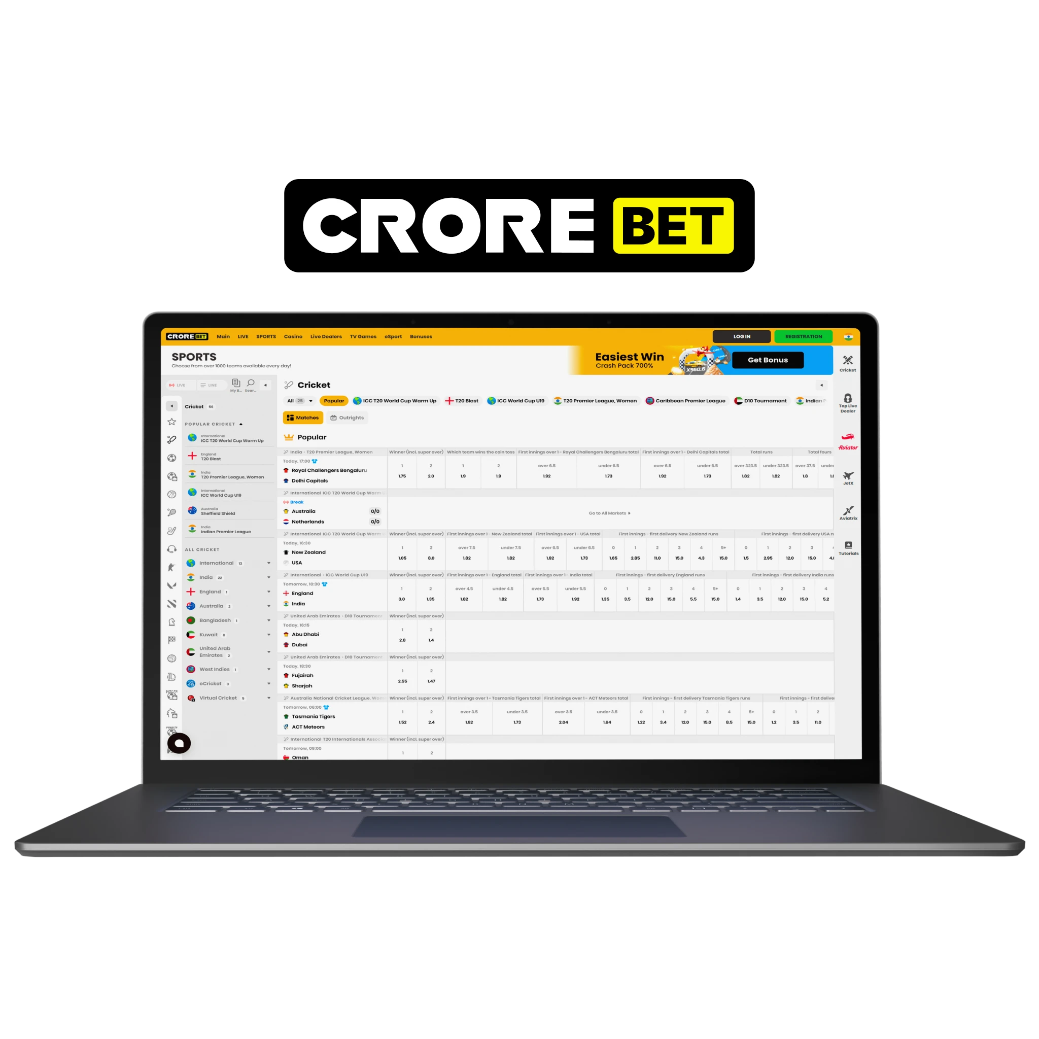Crorebet - Huge Welcome Bonus and a Wide Live Betting Selection.