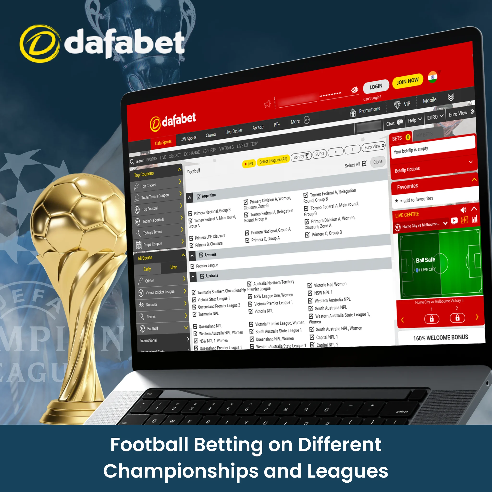 Dafabet football betting on different championships and leagues.