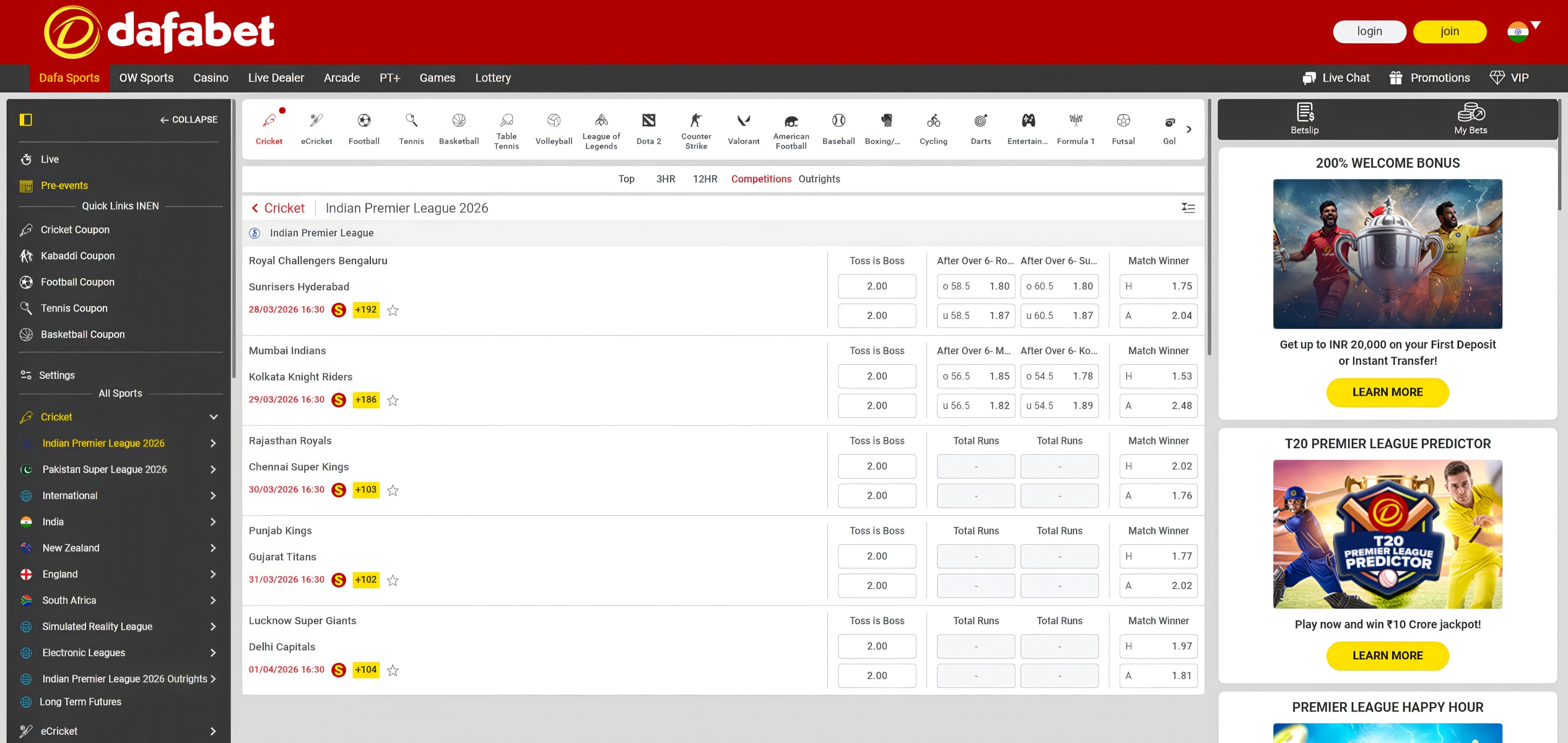Dafabet has strong loyalty from indian IPl betting fans.
