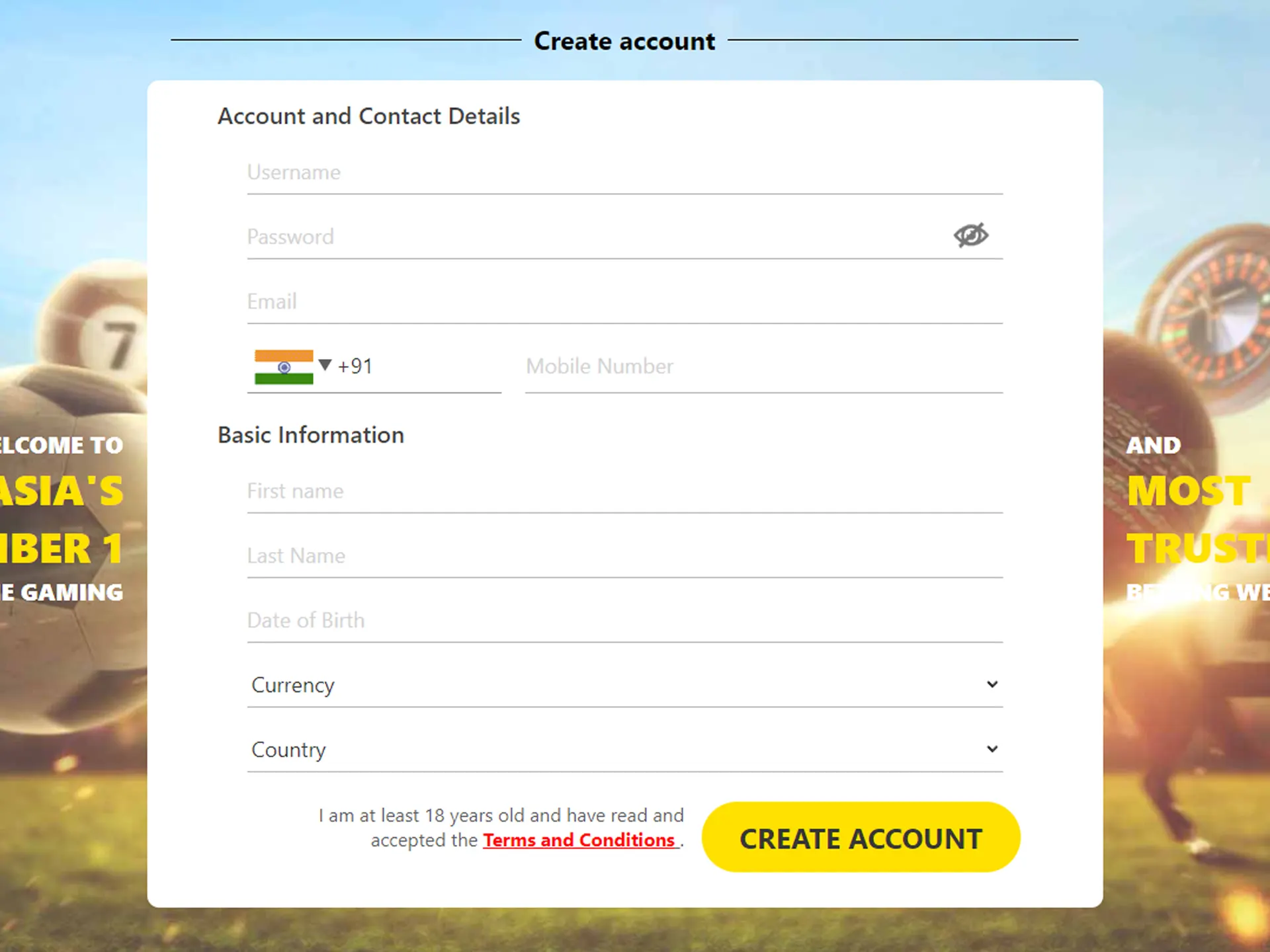 Fill you account data fields.