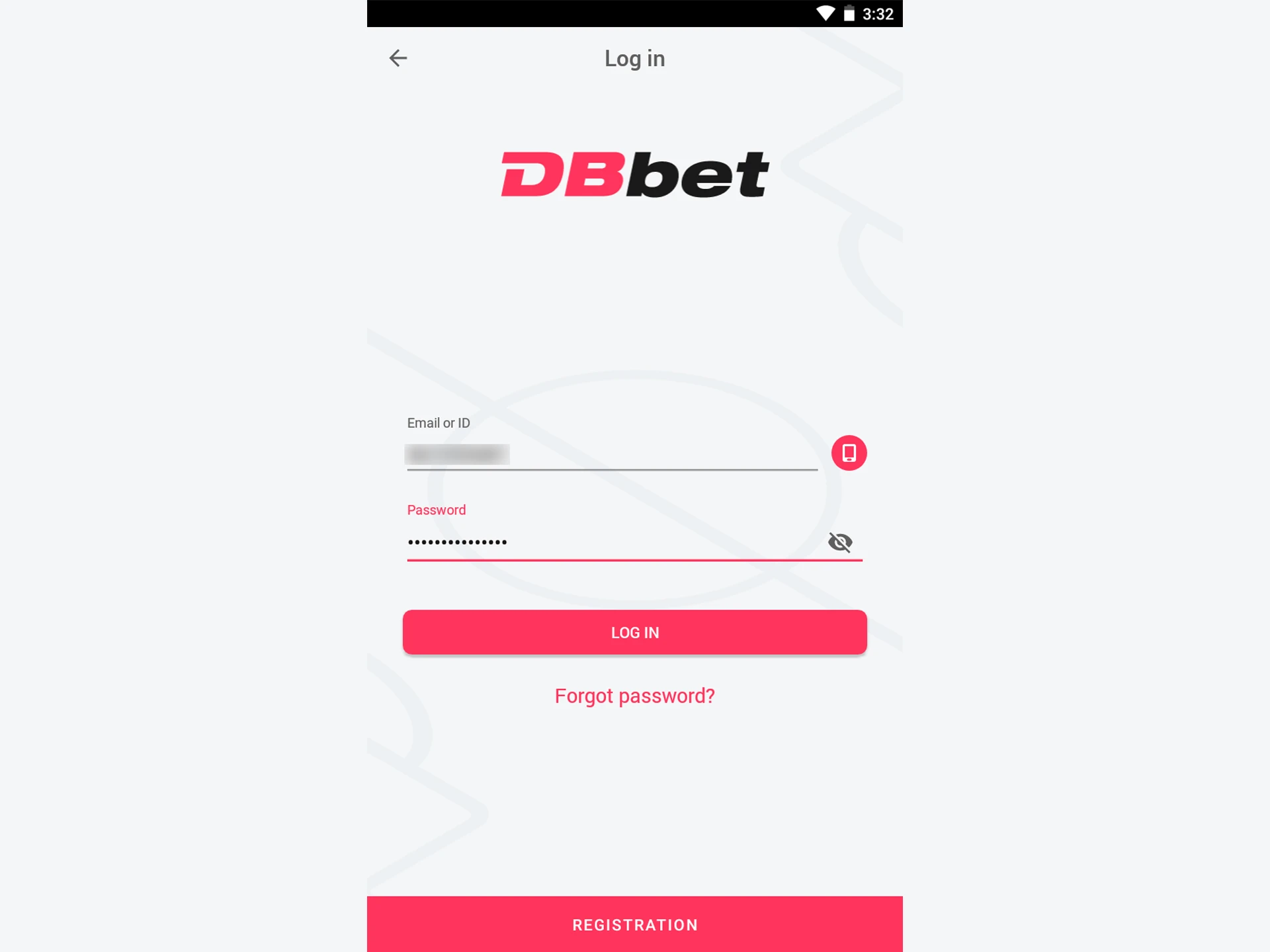 Enter your details to log in to your DBbet account.