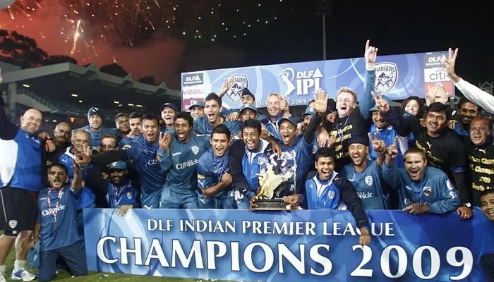 Deccan Chargers with the IPL 2009 trophy.