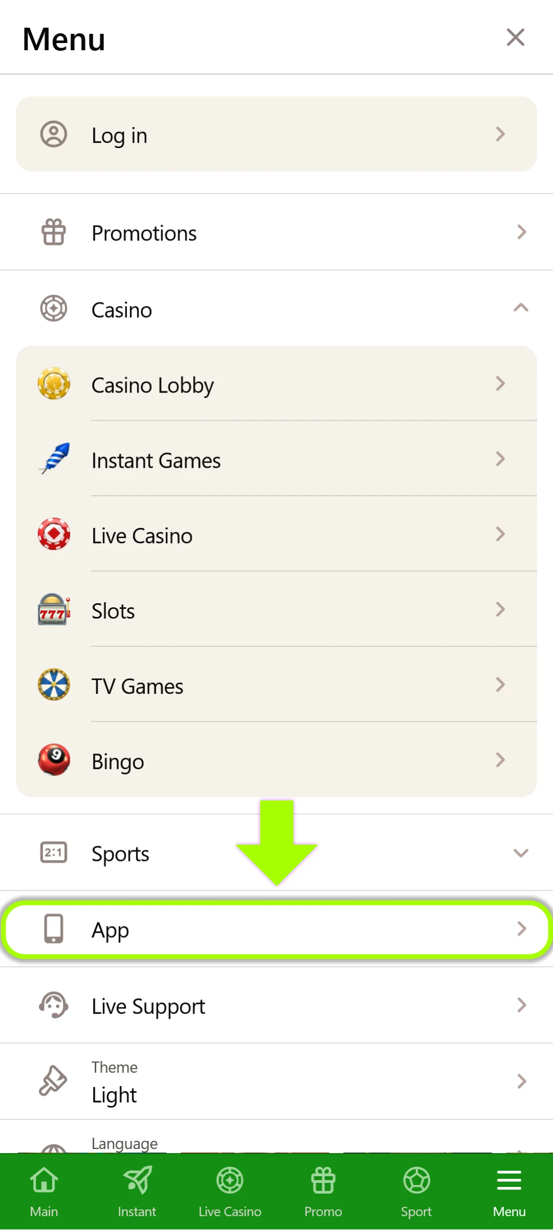 Locate the download button in the side menu for the Desi App.