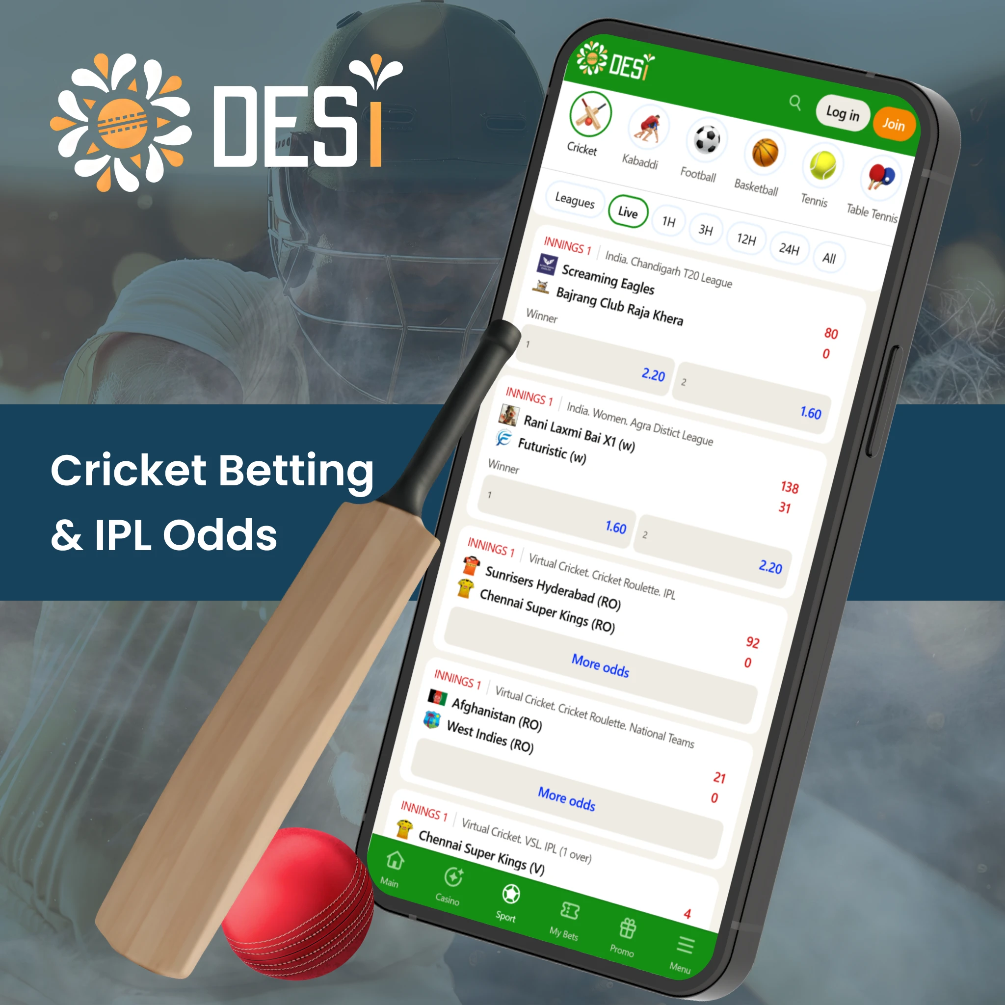 Get the best IPL odds and start cricket betting via the Desi App.