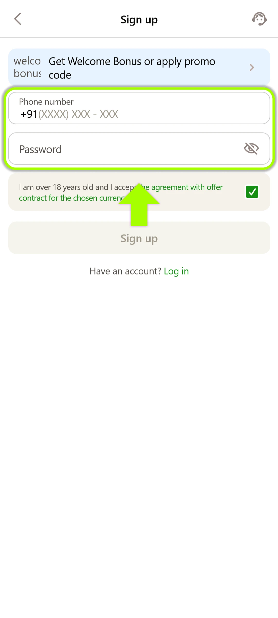 Provide your phone number to create a Desi App profile.