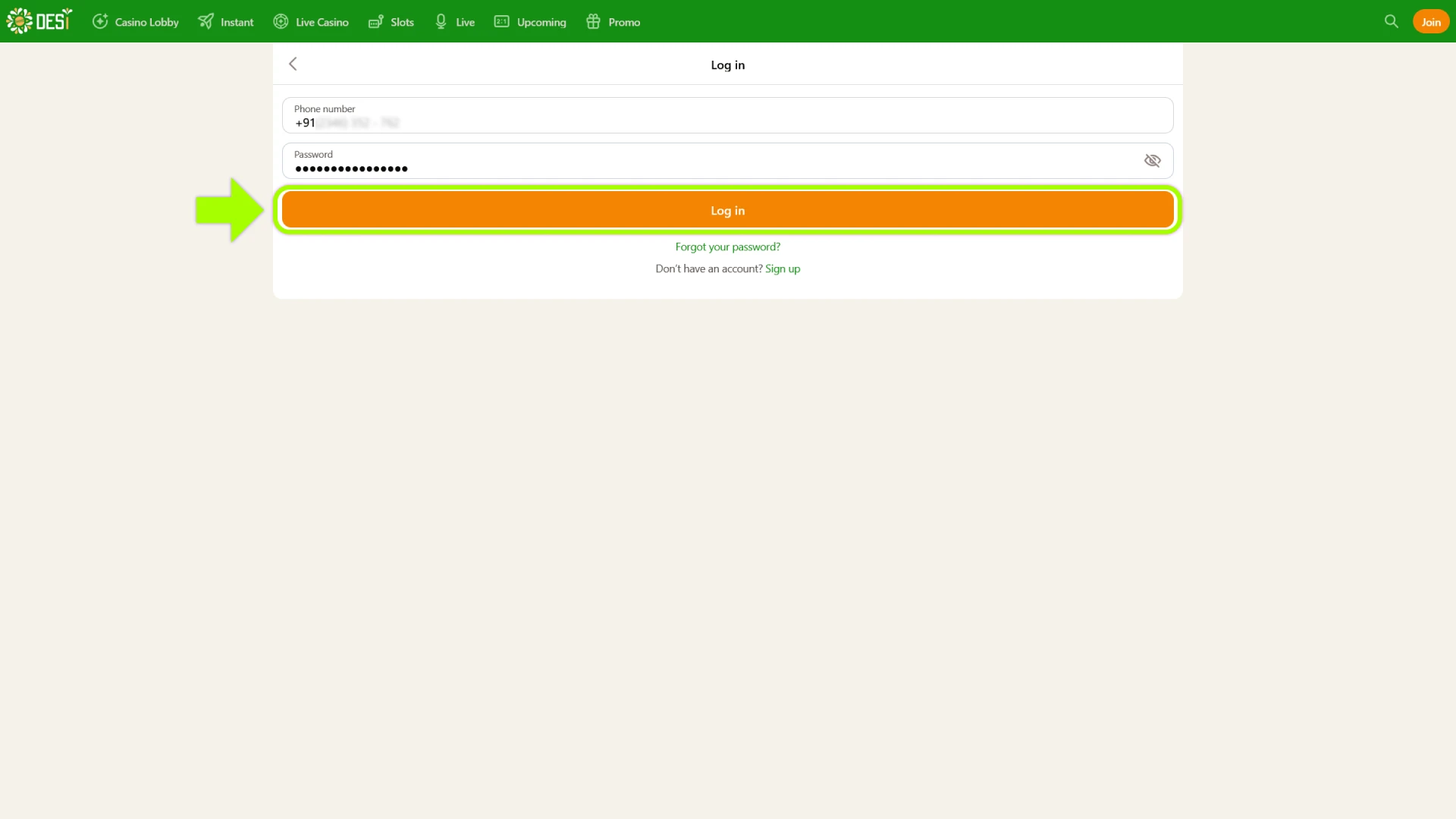 Confirm your login to explore the Desi Casino India site.