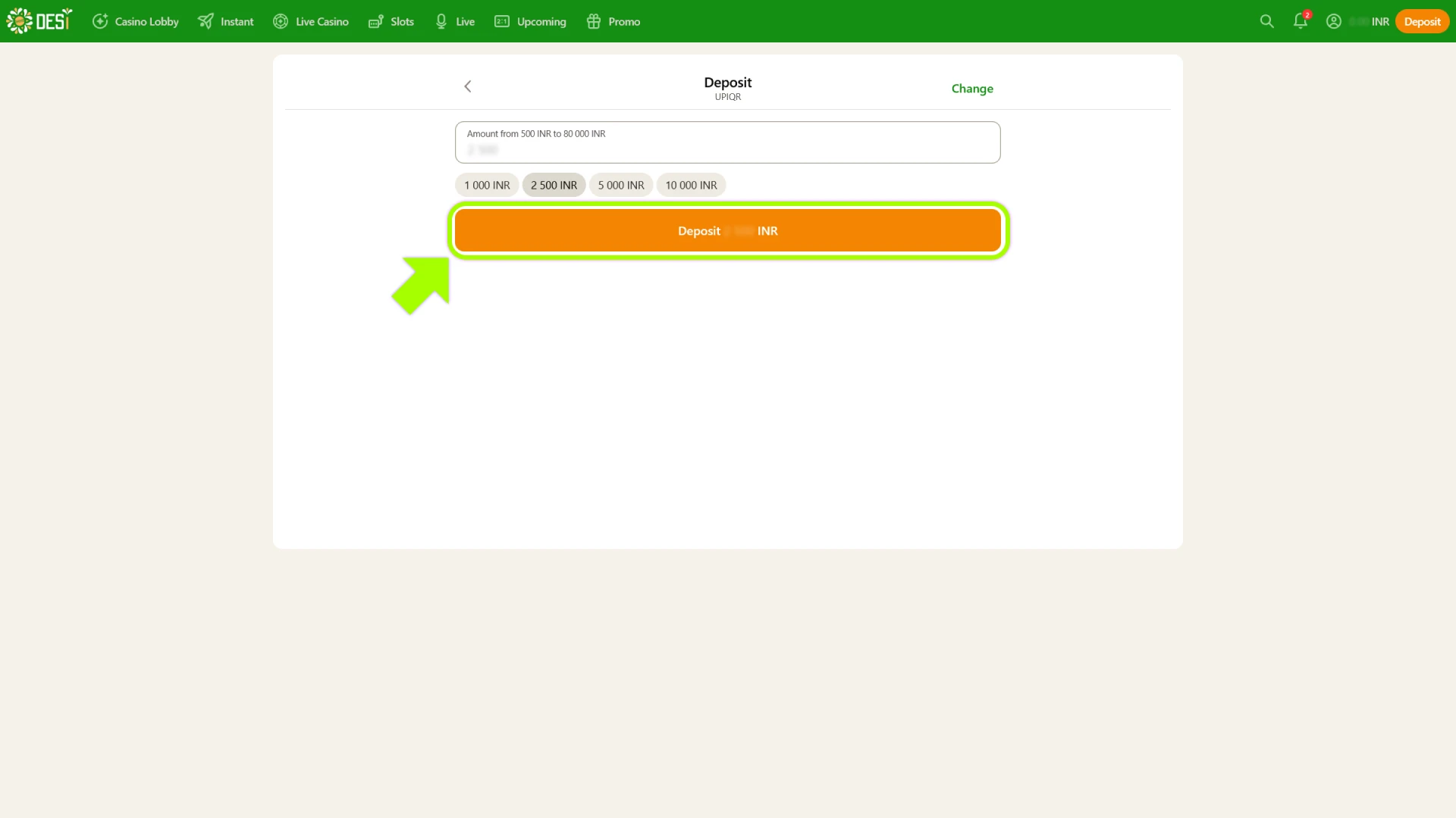 Confirm your deposit to start playing at Desi Casino India.