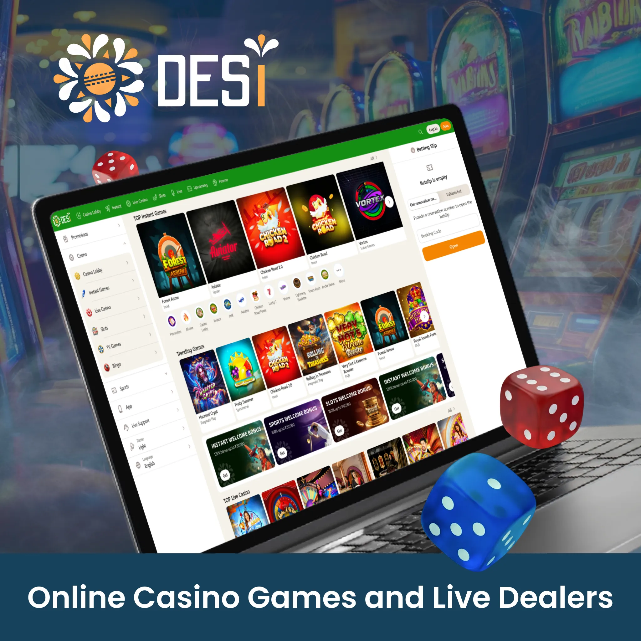 Try live dealer tables and casino games on the official Desi site.