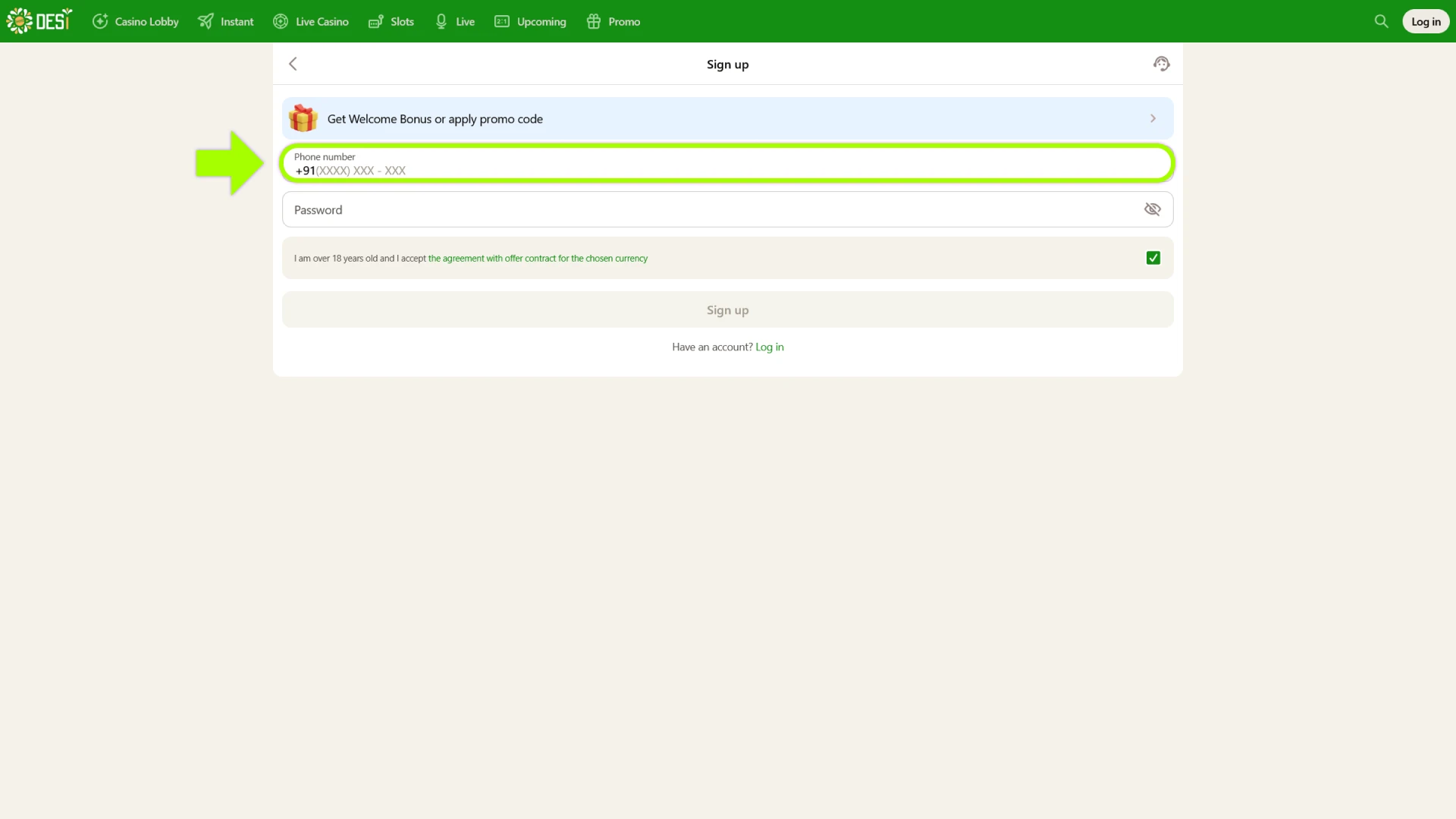 Set a strong password for your new Desi site review profile.