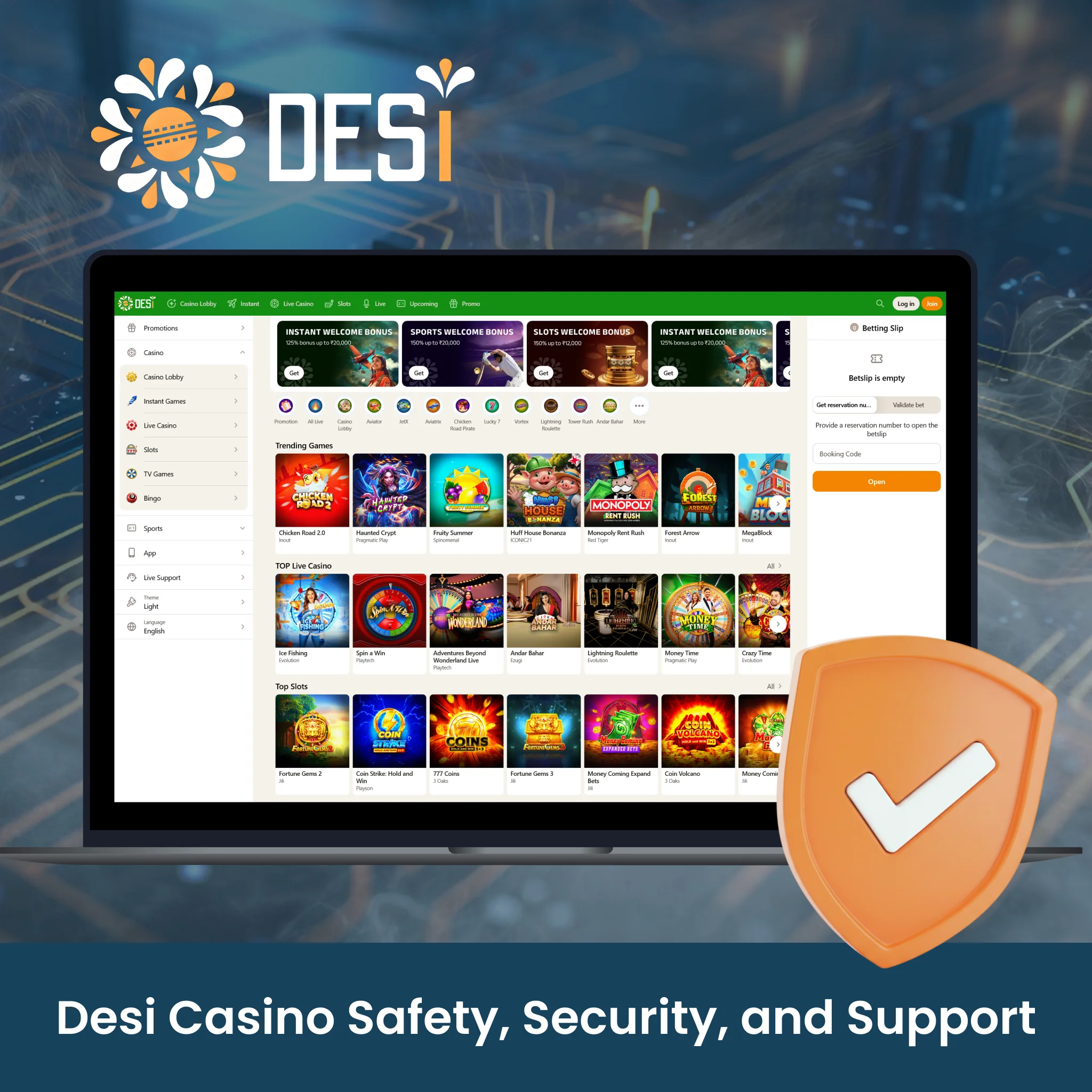 Ensure your safety and contact support on the Desi Casino India site.