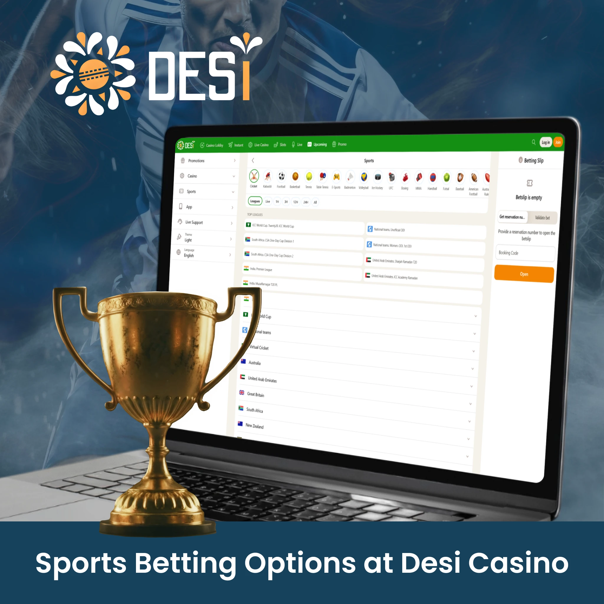 Start betting on sports at Desi after reading this site review.