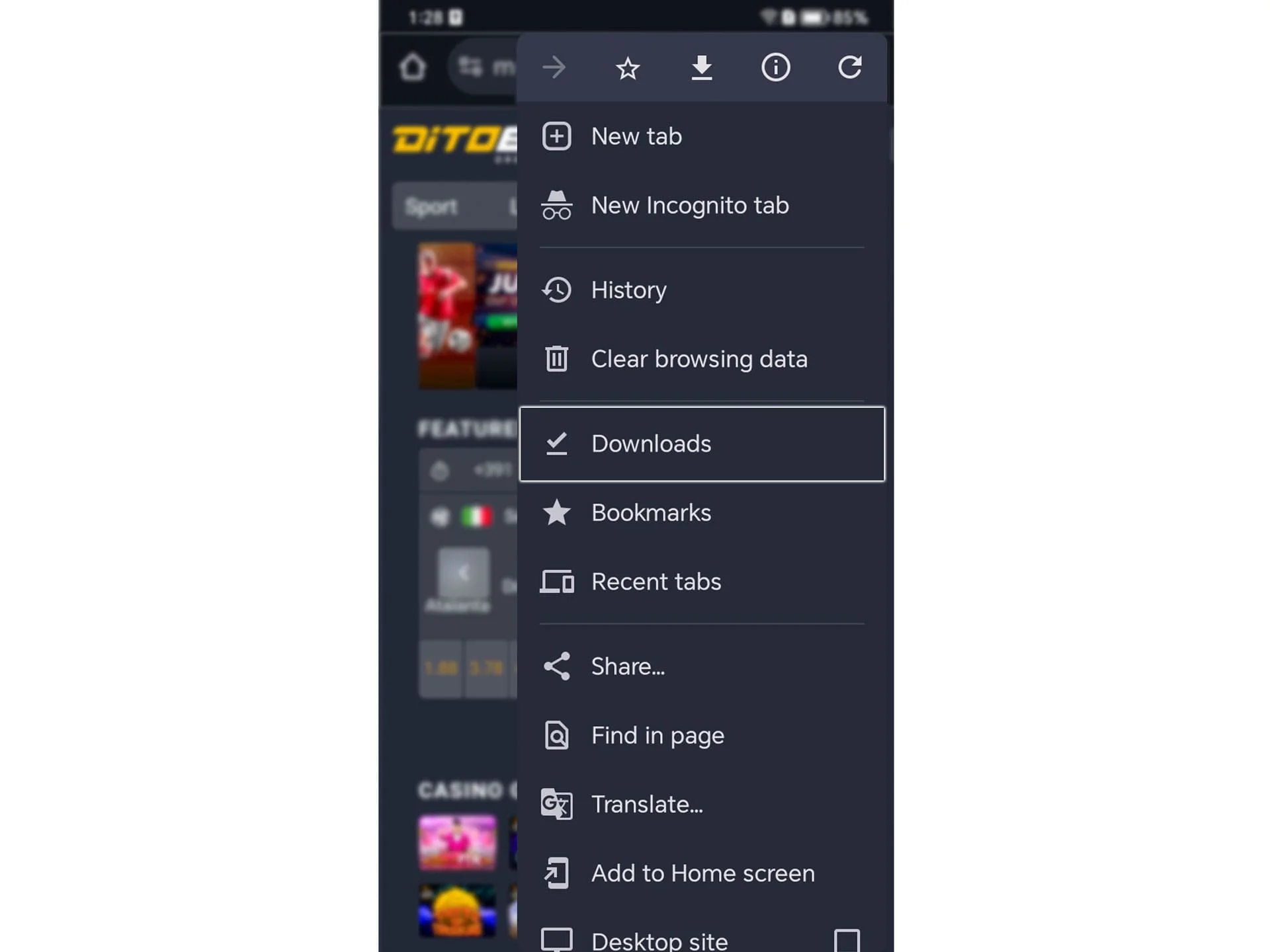 Check your internet connection and wait for the Ditobet app installation file to finish downloading.