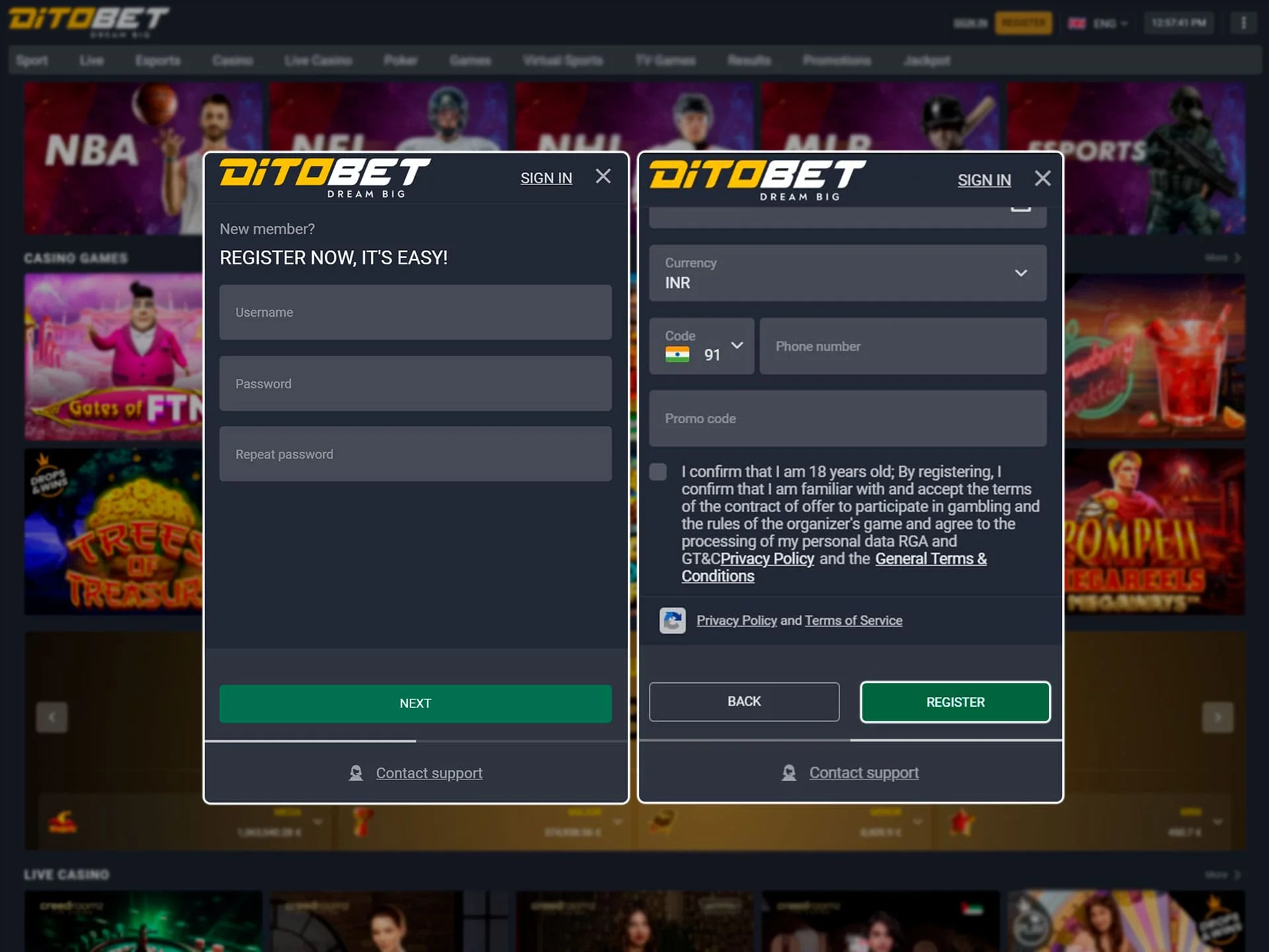 Use the direct link to join Ditobet.
