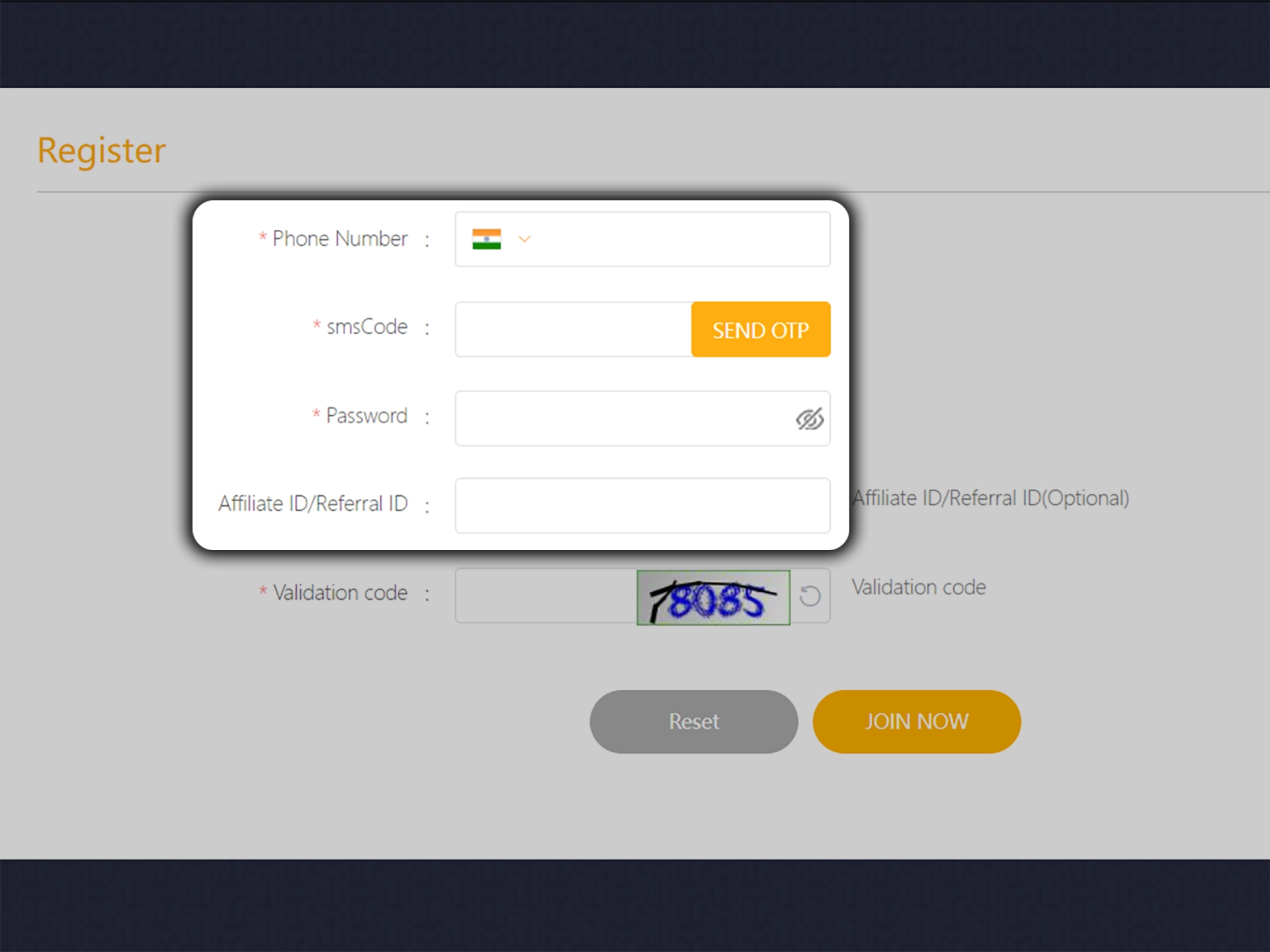 Fill in the EKbet registration form with the required data.