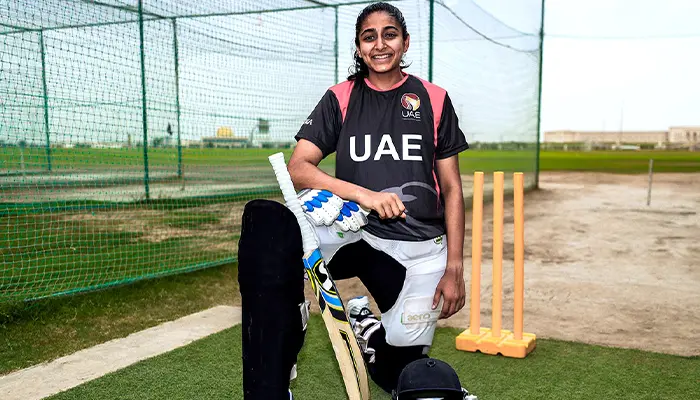 Esha Oza, UAE Women’s cricket team player in her practice session.