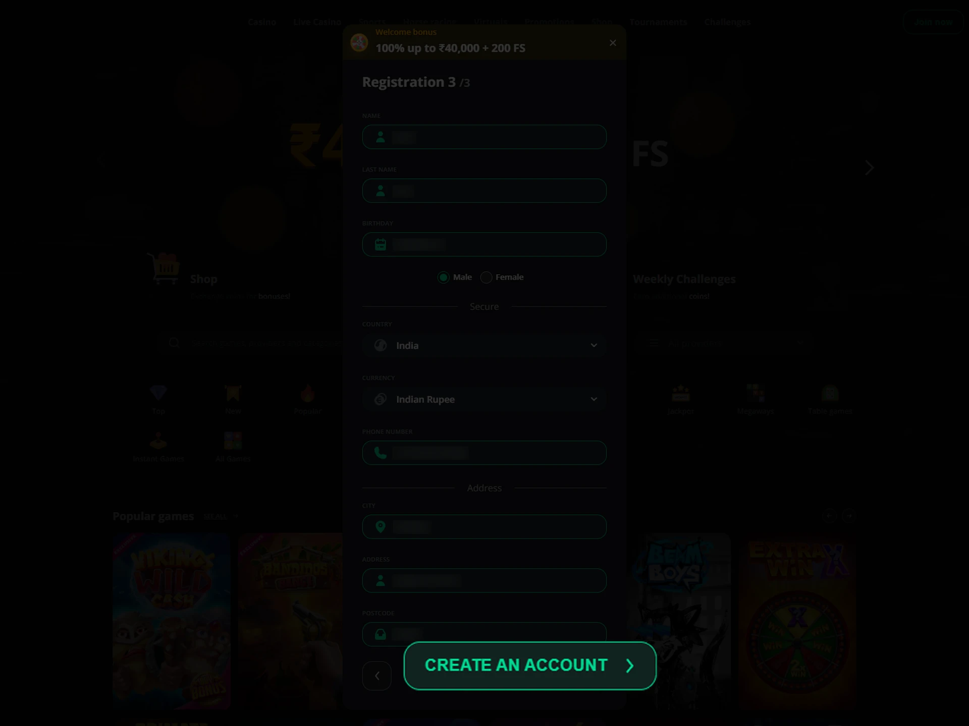 Complete the creation of your Excitewin account.