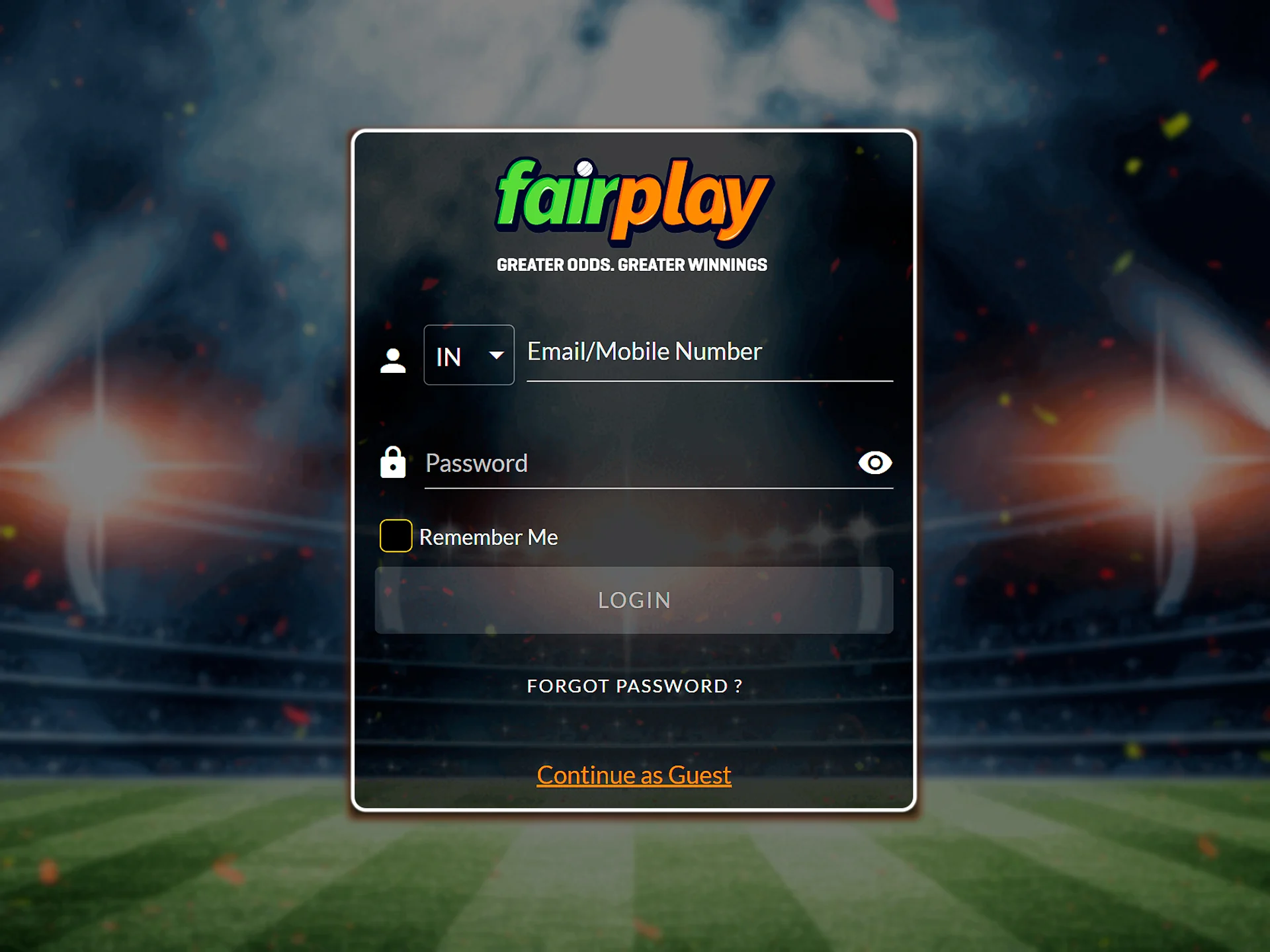 Log in to your Fairplay account using the username and password you came up with when you registered.