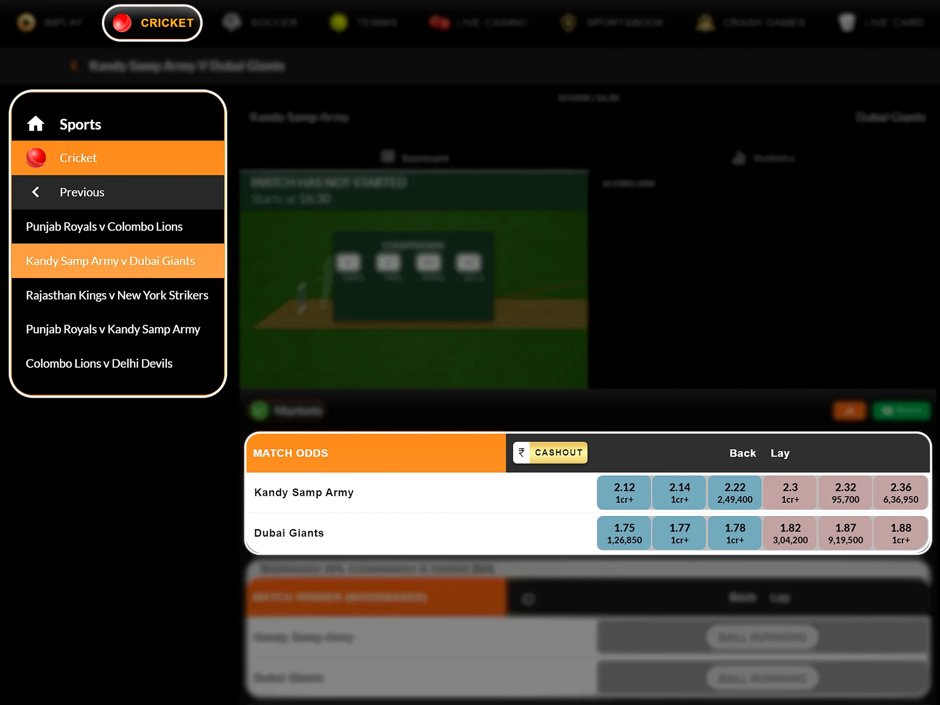 Go to the cricket section of the Fairplay website, select an event and place your bet.