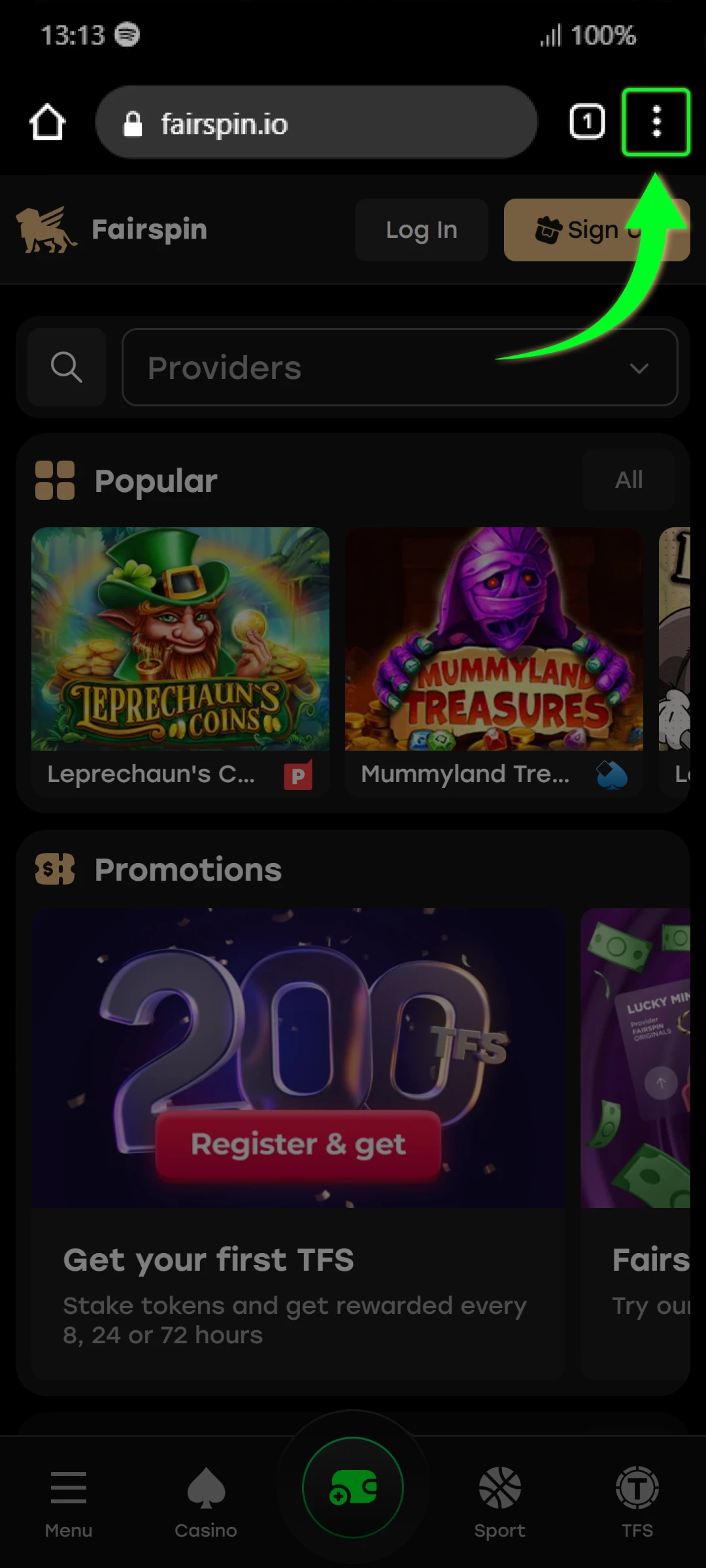 Go to the official Fairspin website.