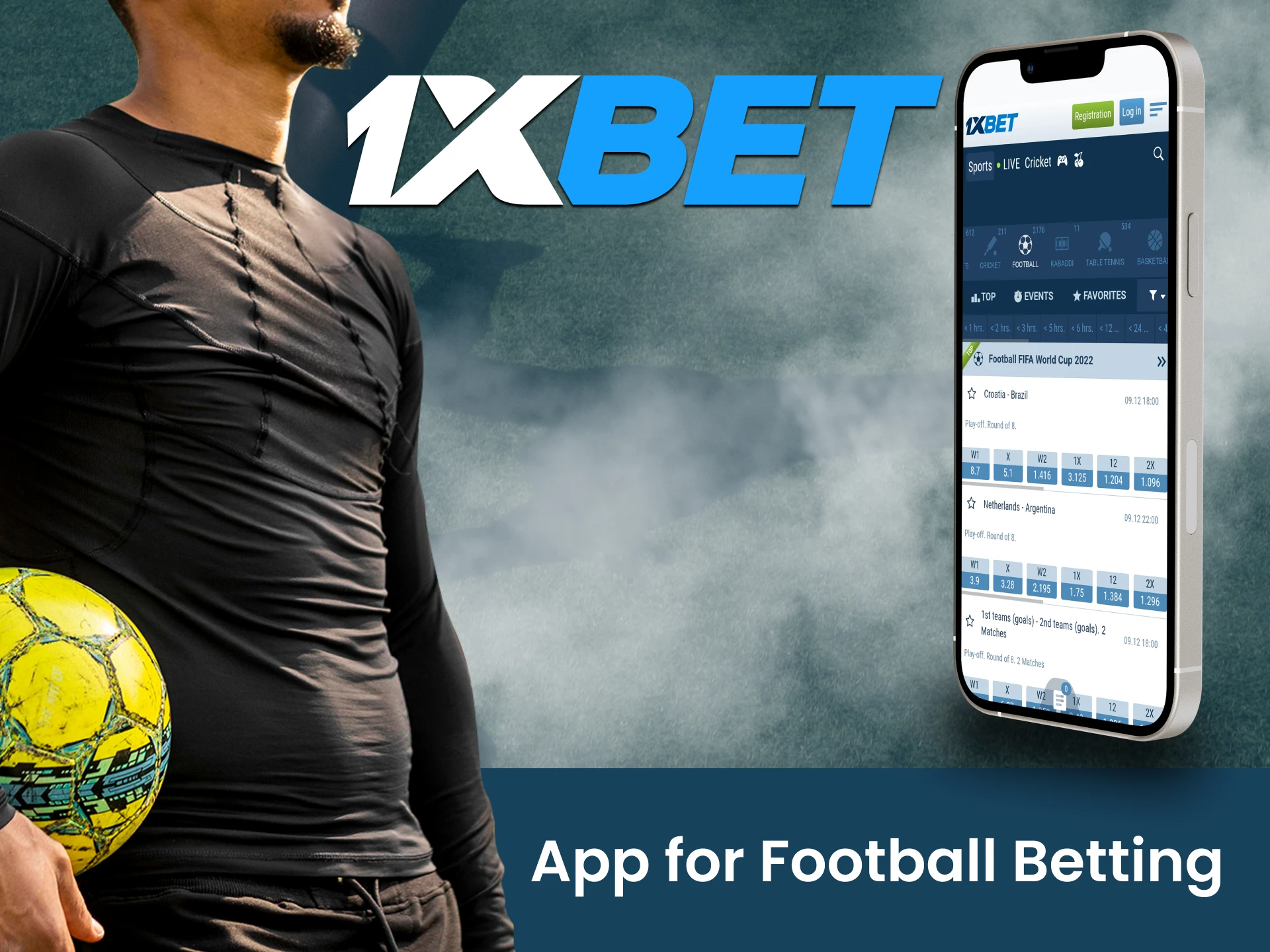 Install the 1xBet app to place bets on football whenever you want.