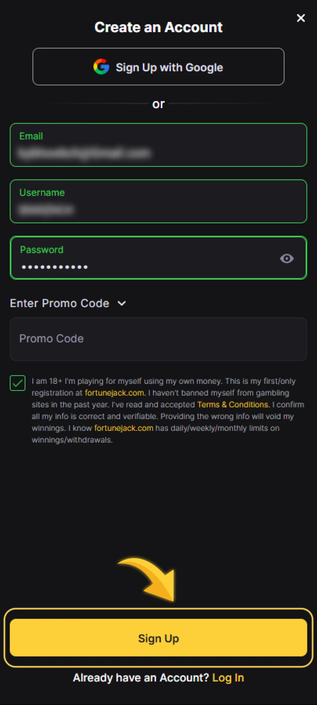 Finish the sign-up process and complete your account creation.
