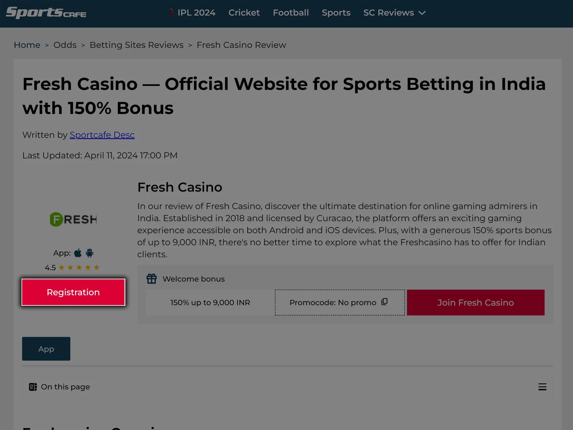 Use the link to open the official Fresh Casino website.