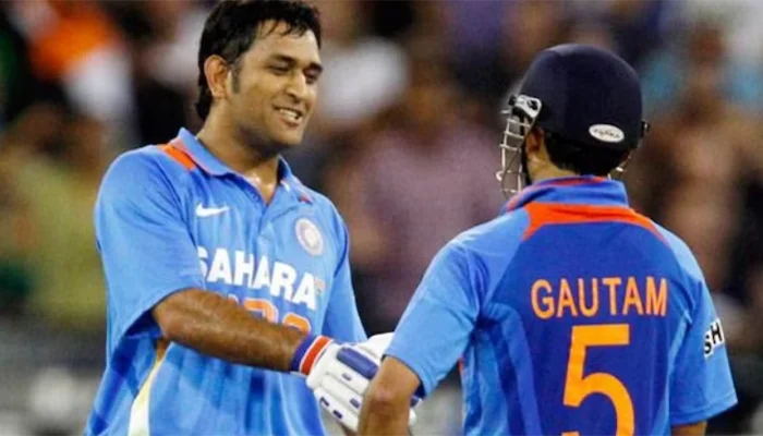 Gautam Gambhir with MS Dhoni during a match for the Indian team.