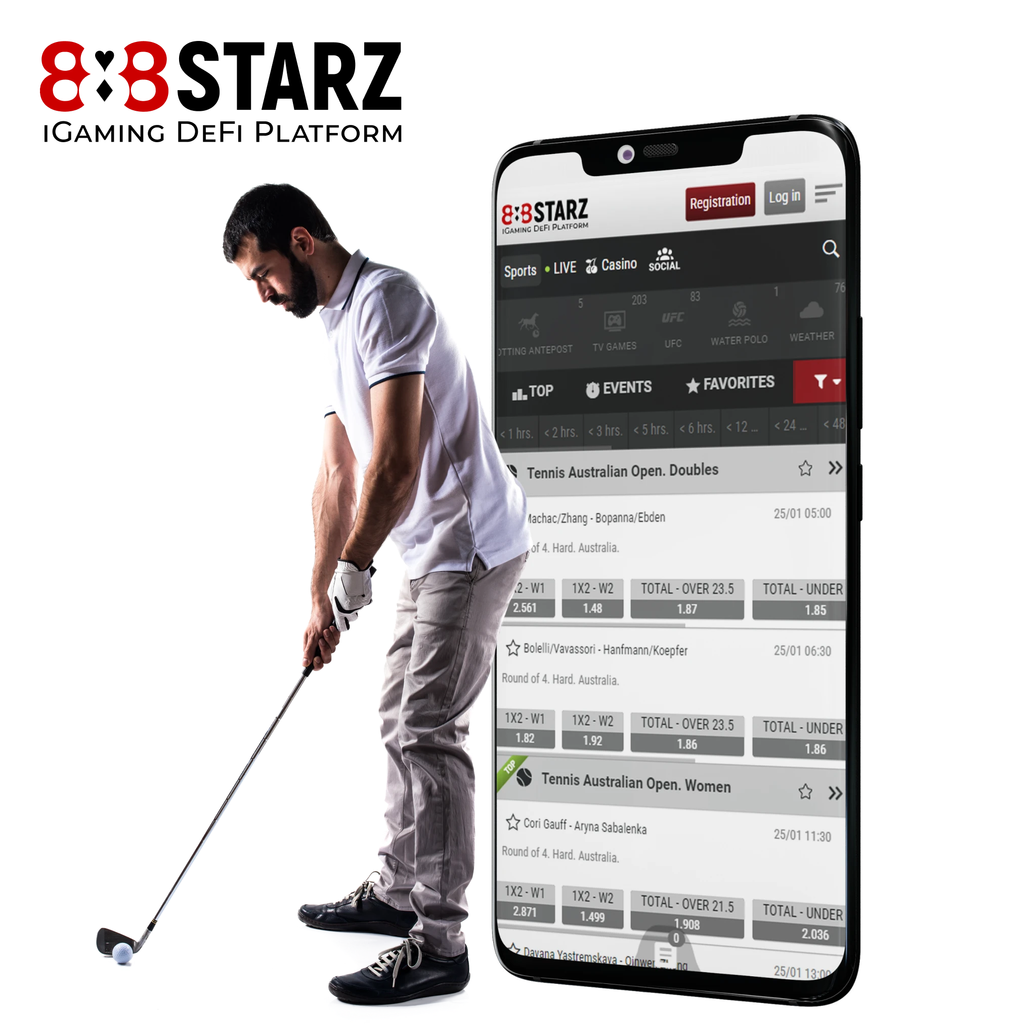 You can download and install the 888starz app on Android and iOS for golf betting.