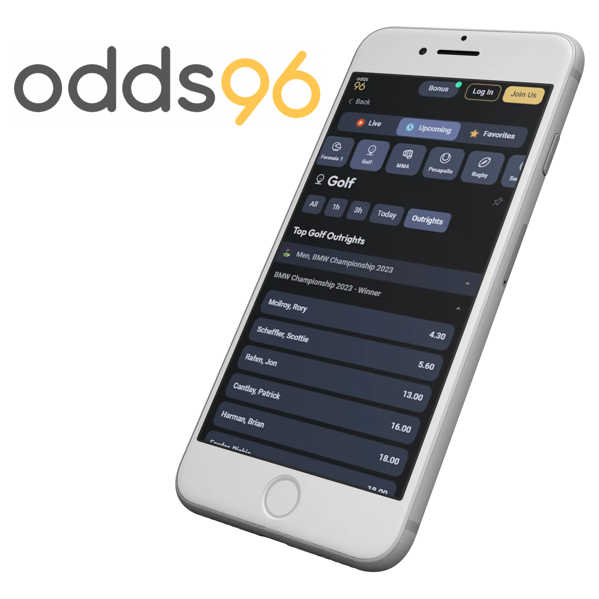 You may start a spectacular online golf betting journey by downloading the incredible Odds96 app.