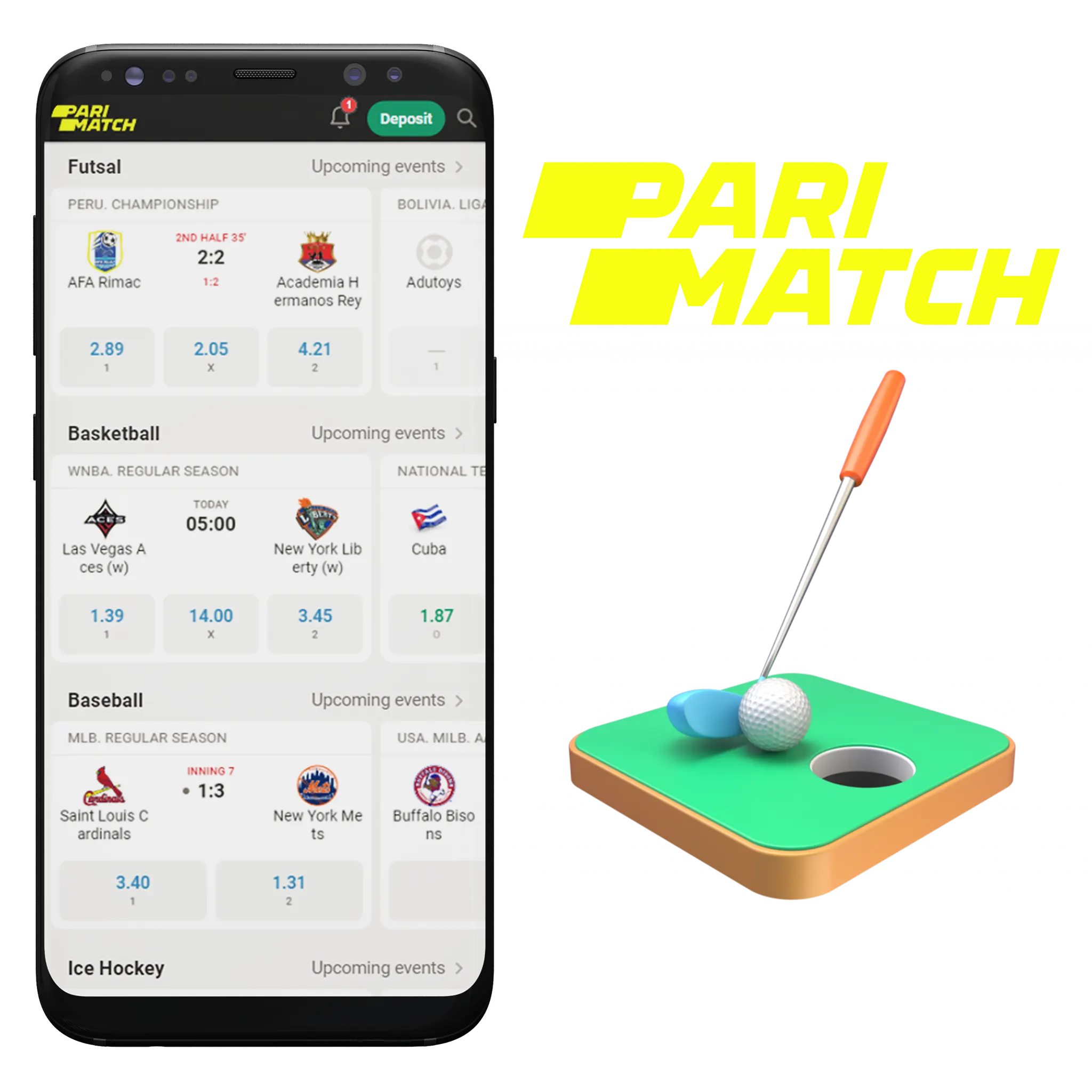 Parimatch mobile app is considered the best golf betting games app.