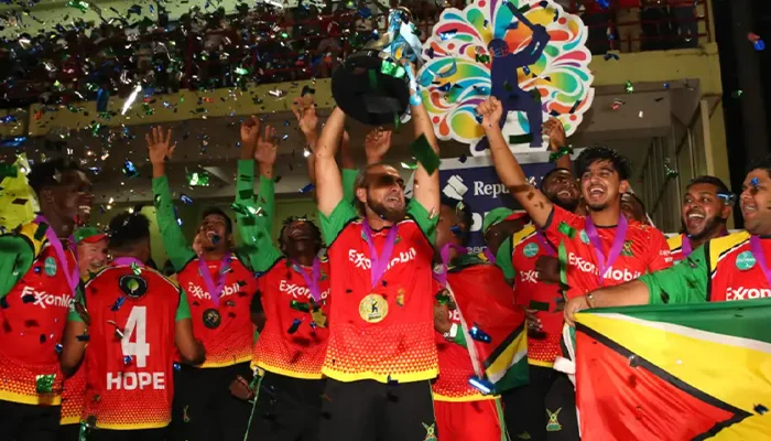 Guyana Amazon Warriors celebrating after winning the CPL title.