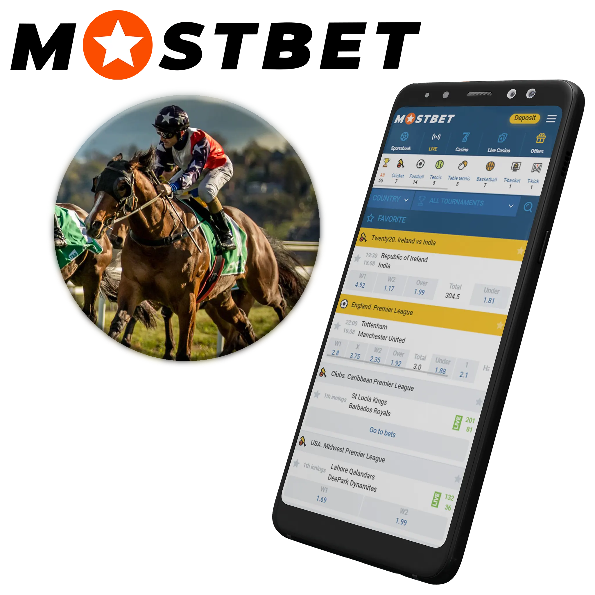 The Mostbet app has many advantages for horse racing online betting.