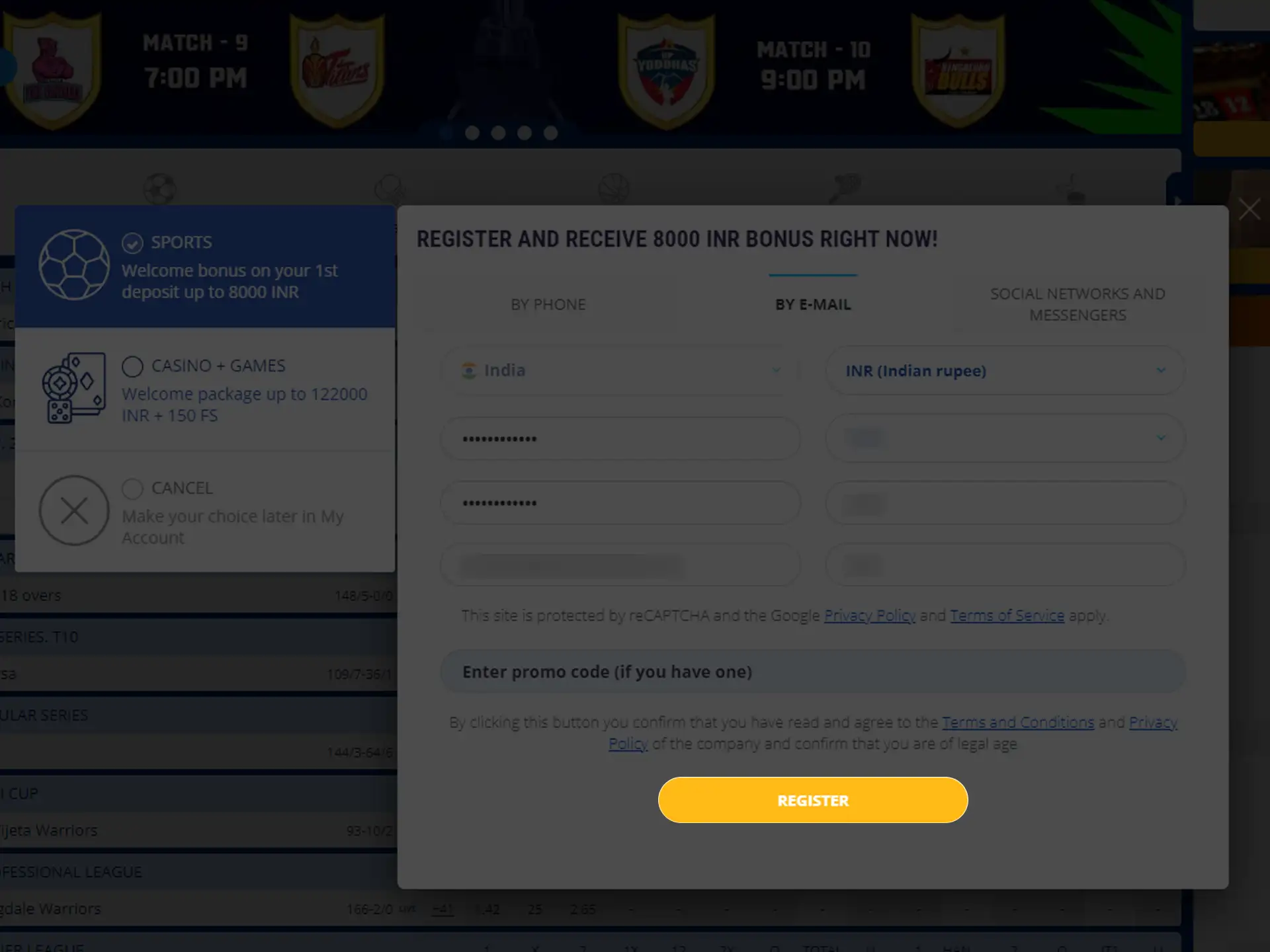 Click on the “Register” button to create an Ibetin account.