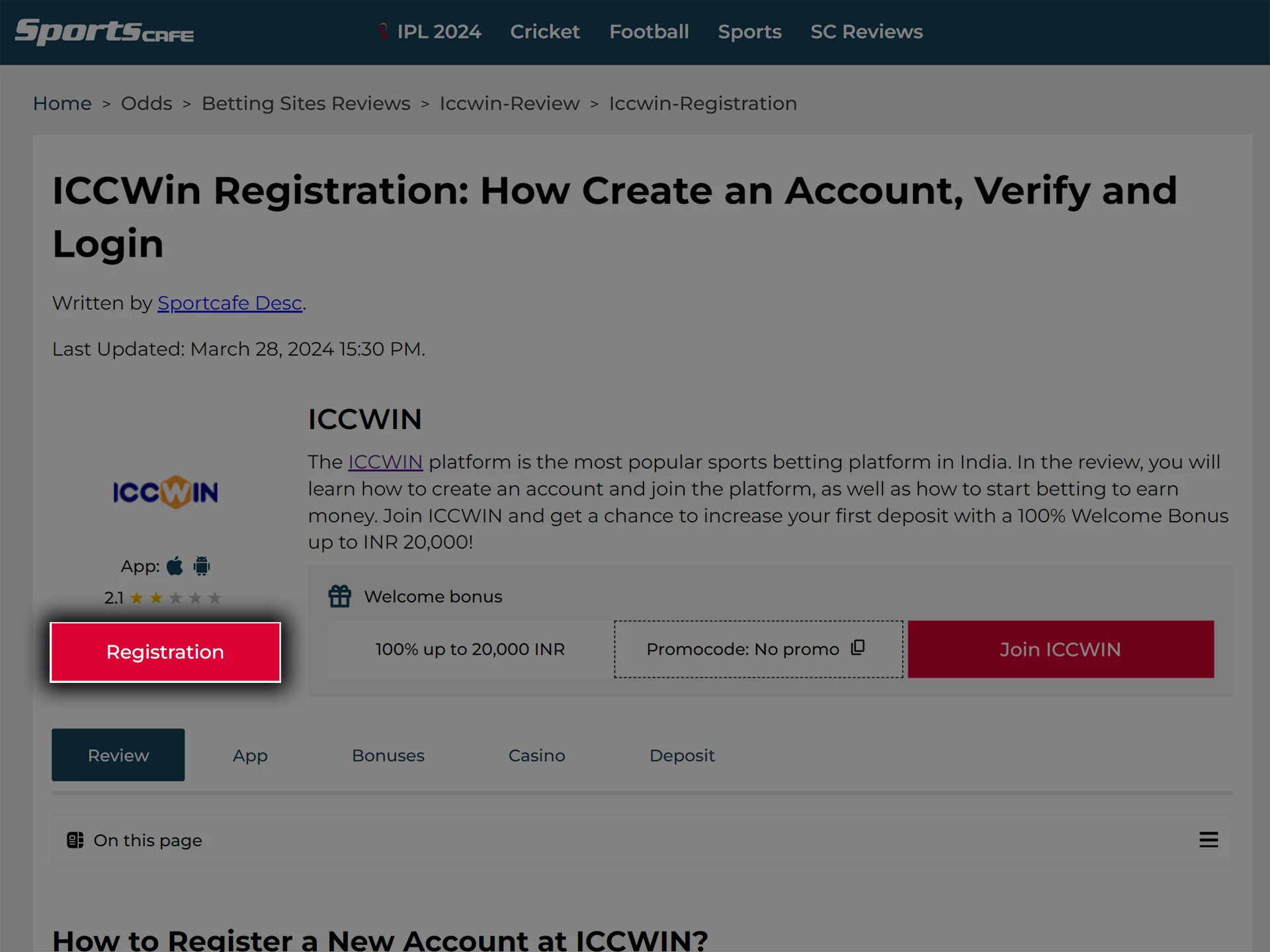 Use the direct link to go to the ICCWIN website.