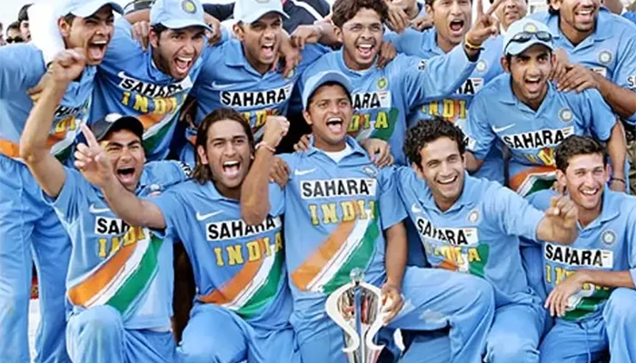 Indian team celebrating after winning the ODI series against Pakistan.