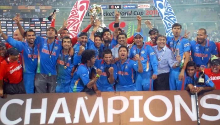 Indian team celebrating after winning the ODI World Cup 2011.