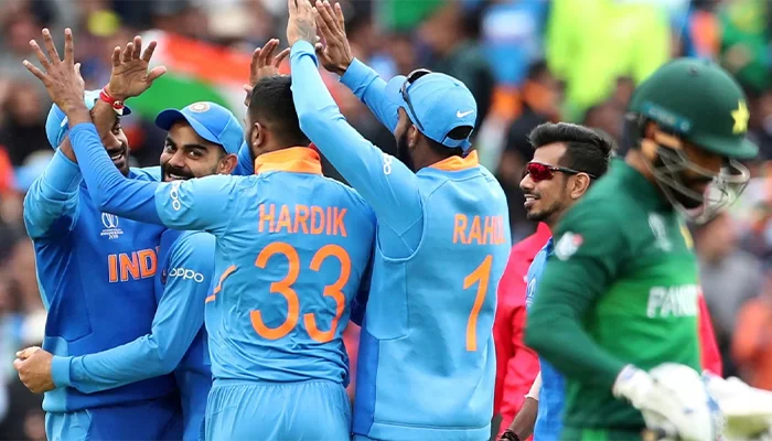 Indian team playing against Pakistan in the 2019 ODI World Cup.