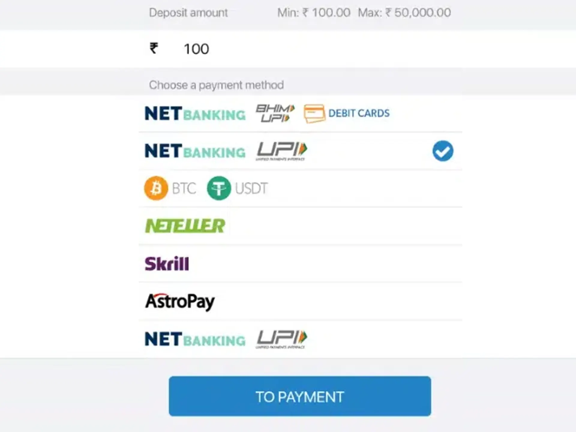 Select a payment method.
