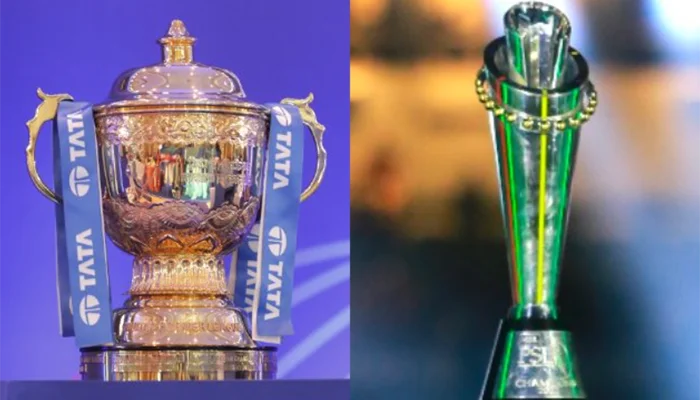 IPL and PSL Trophies in a frame.