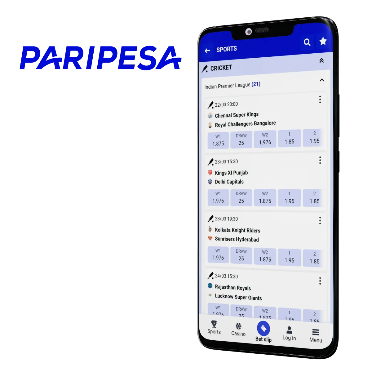 The Paripesa mobile app is the best choice for betting on matches in the IPL series. 