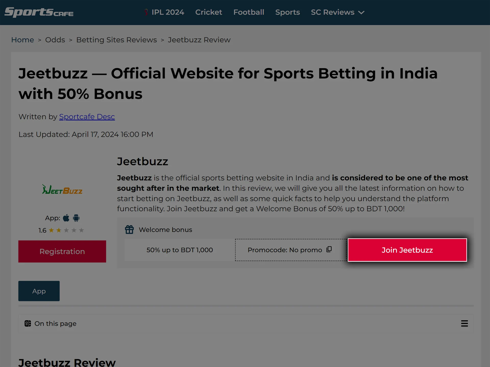 Open the official Jeetbuzz website by clicking the link.