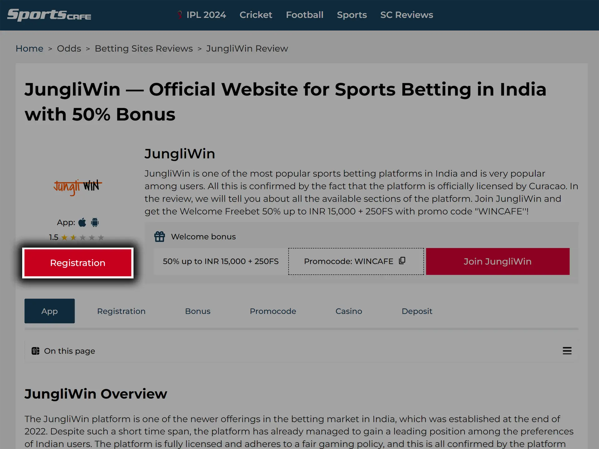 Open the official JungliWin website using our link.