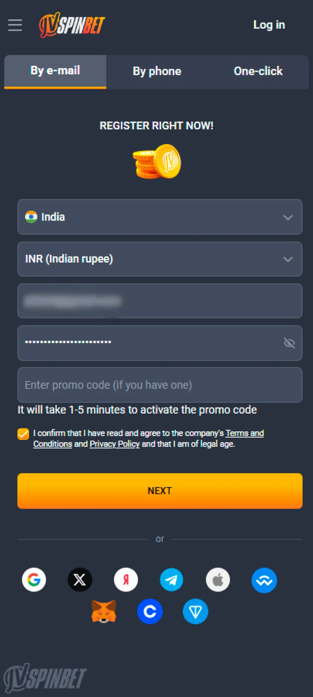 Complete the necessary information to create your account.