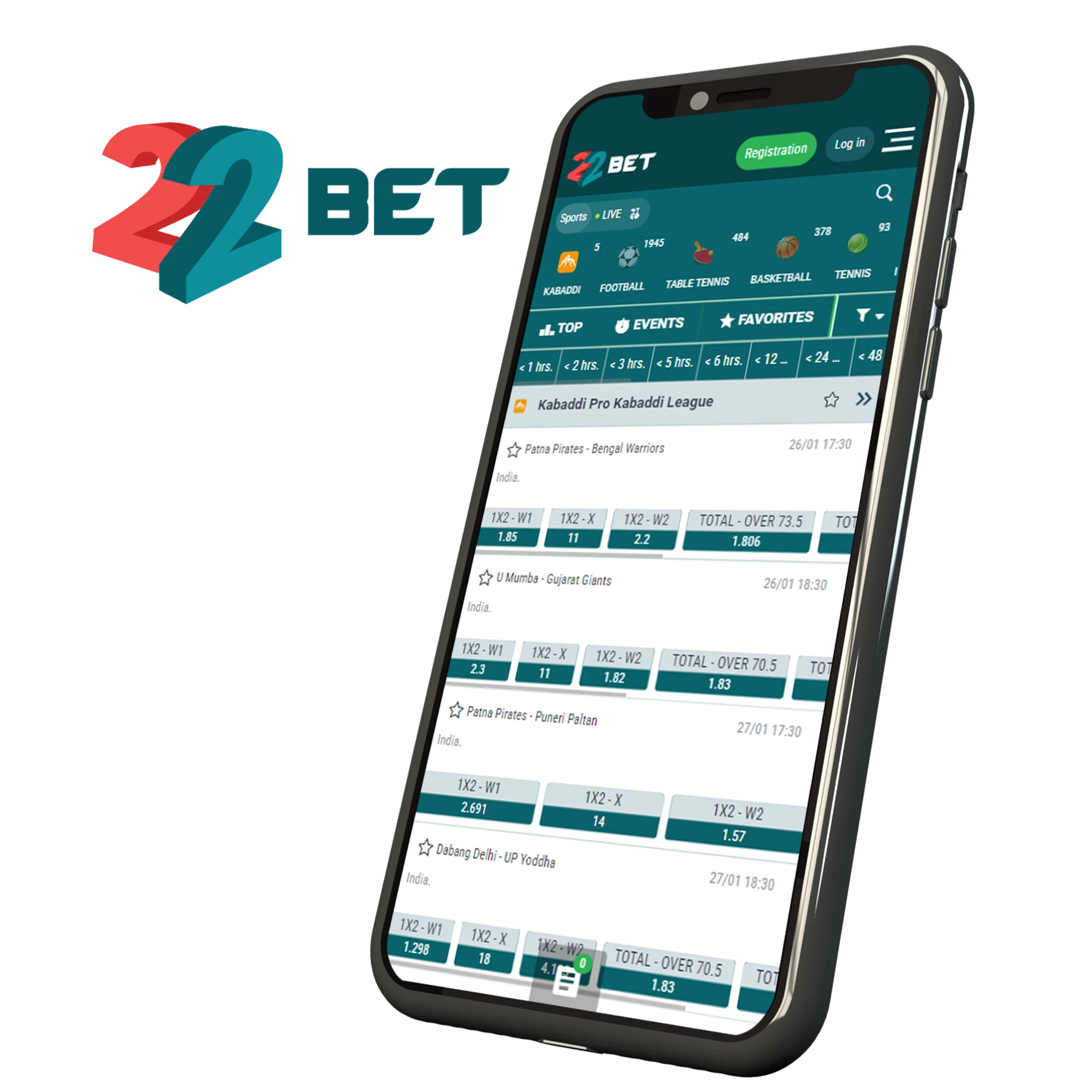 22bet moblie app accepts various payment methods for kabaddi betting.