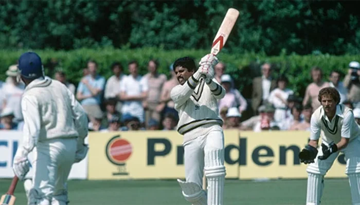 Kapil Dev during his 175* innings against Zimbabwe in the 1983 World Cup.