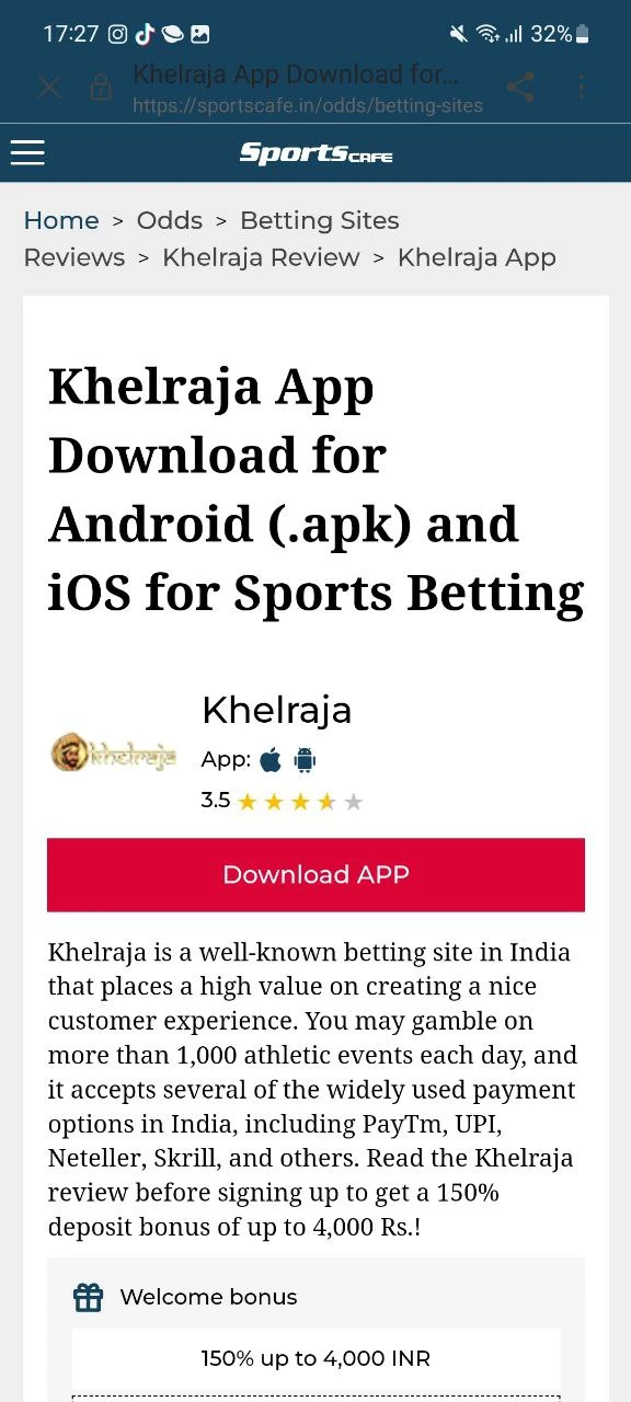 Open the official Khelraja website.