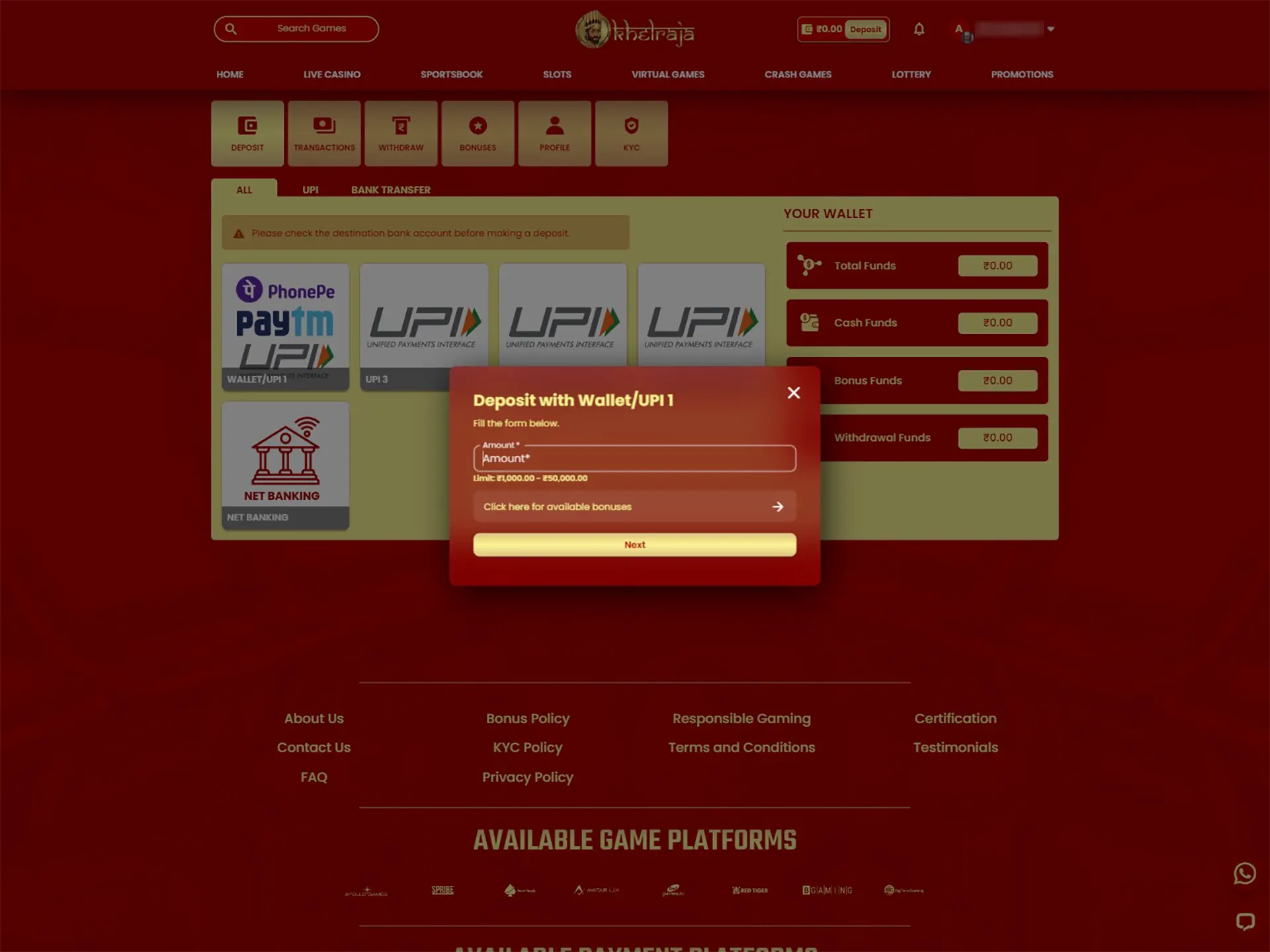 Make your first deposit on the Khelraja website.