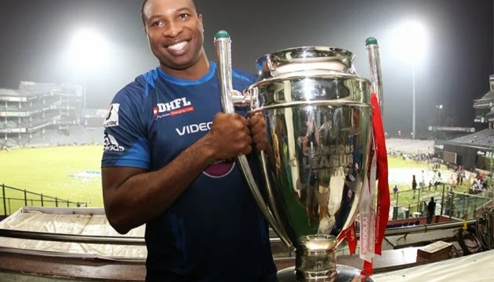 Kieron Pollard with the CLT20 Trophy.